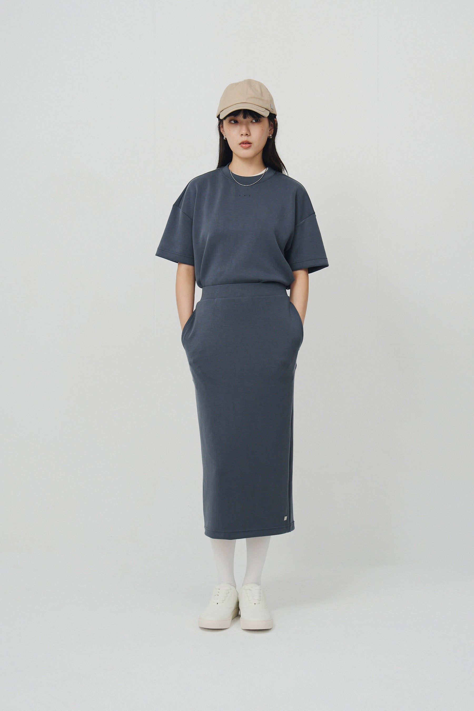 柔膚中長裙 Tenderism Midi Skirt - 藍霧灰 Dove Gray