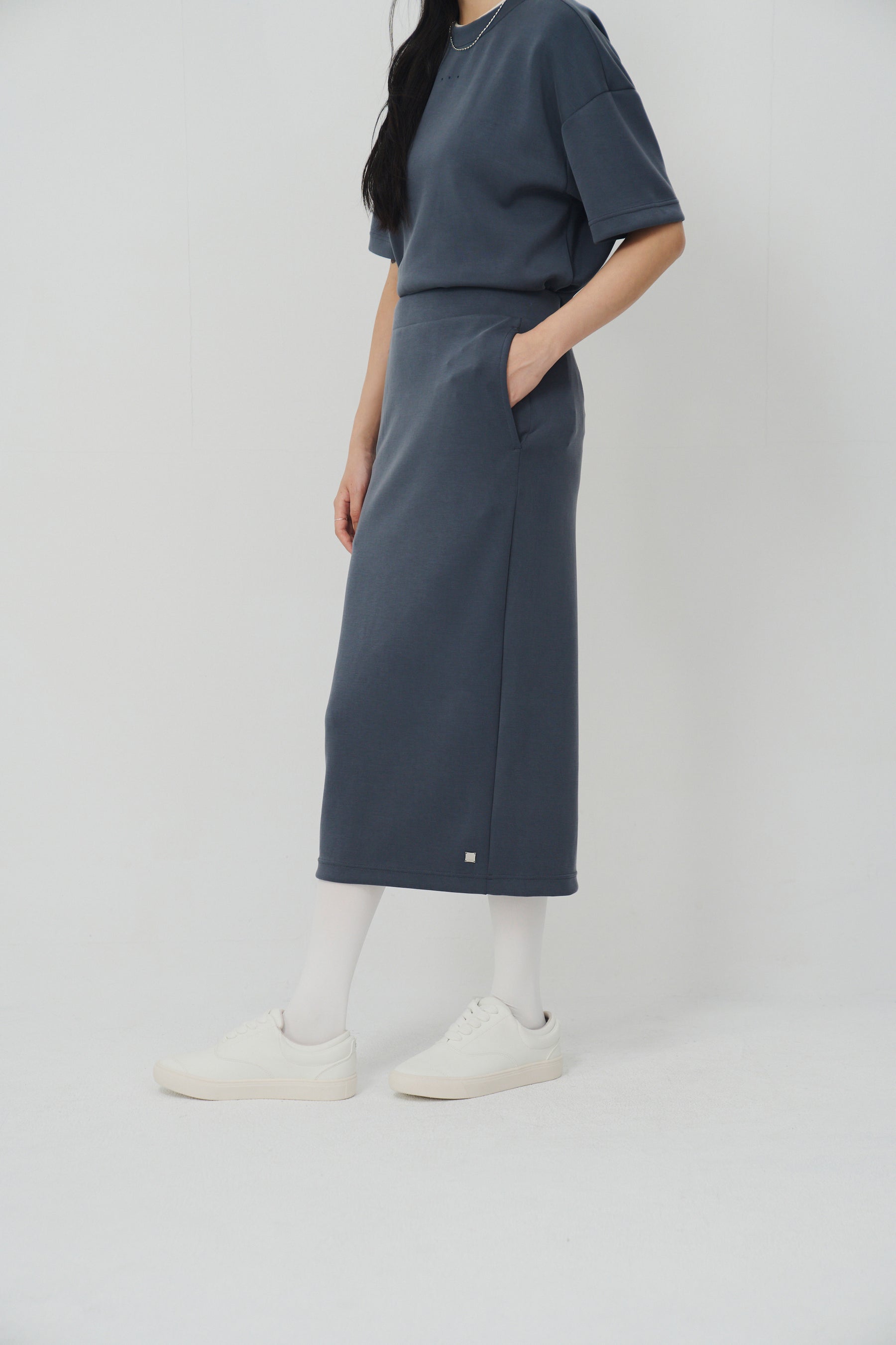柔膚中長裙 Tenderism Midi Skirt - 藍霧灰 Dove Gray