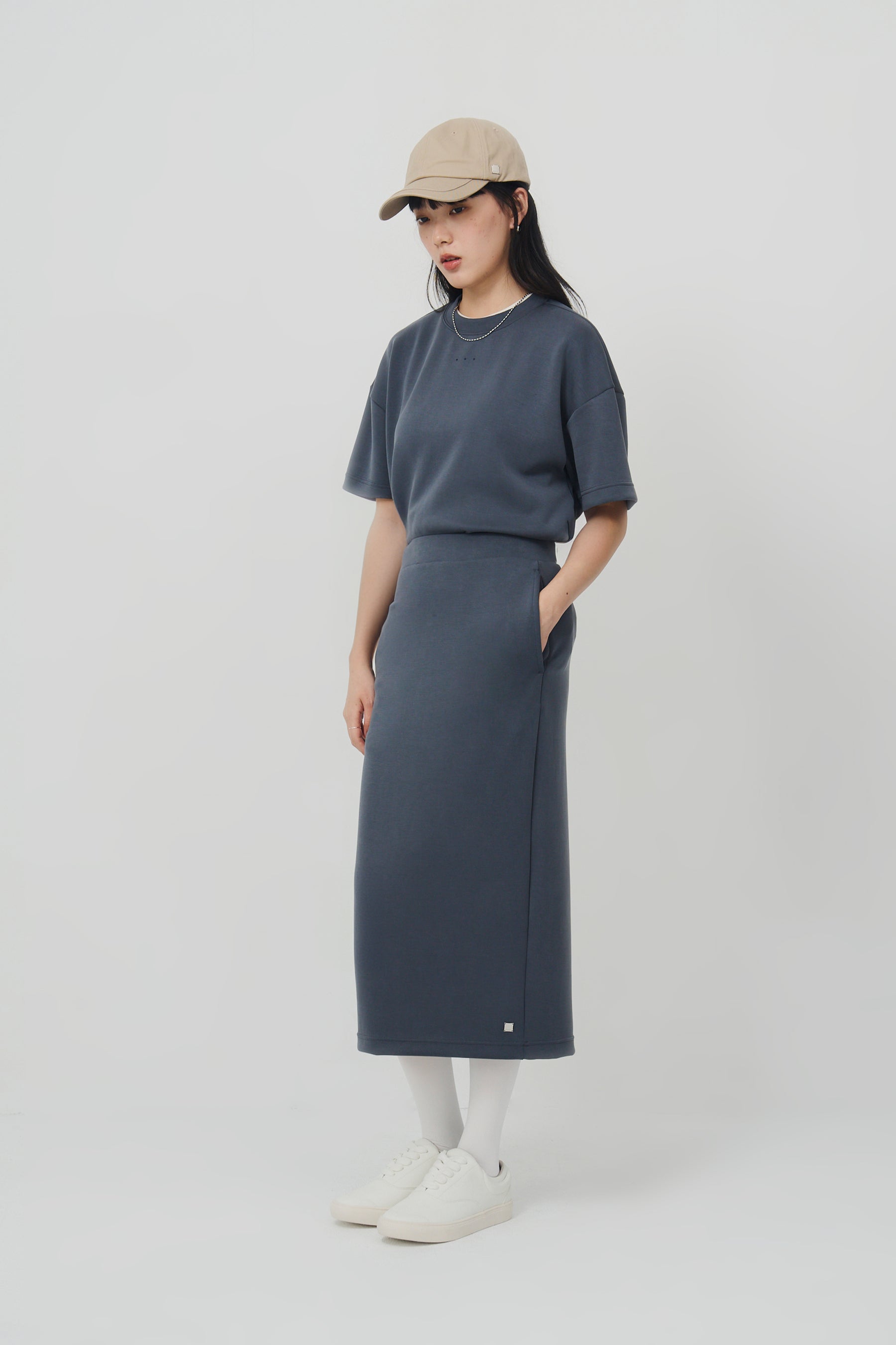 柔膚中長裙 Tenderism Midi Skirt - 藍霧灰 Dove Gray